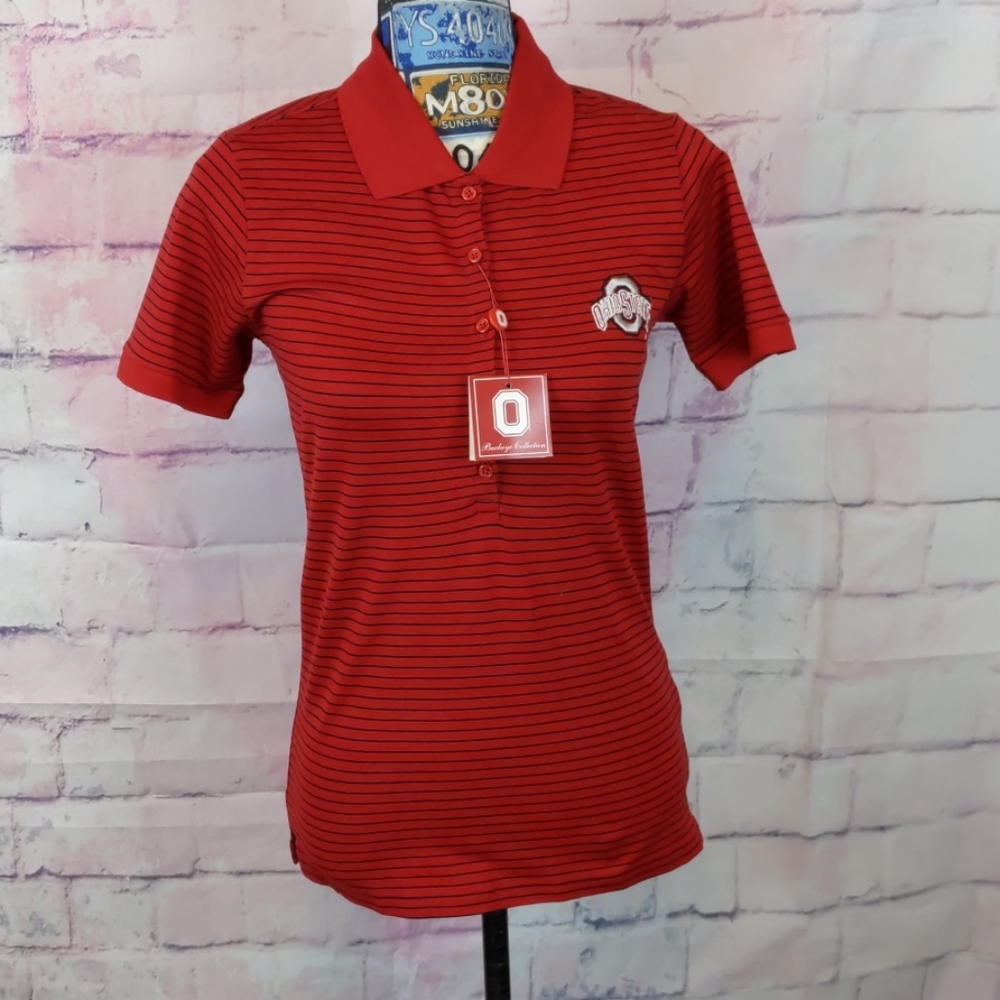 Ohio state buckeye red striped polo shirt
